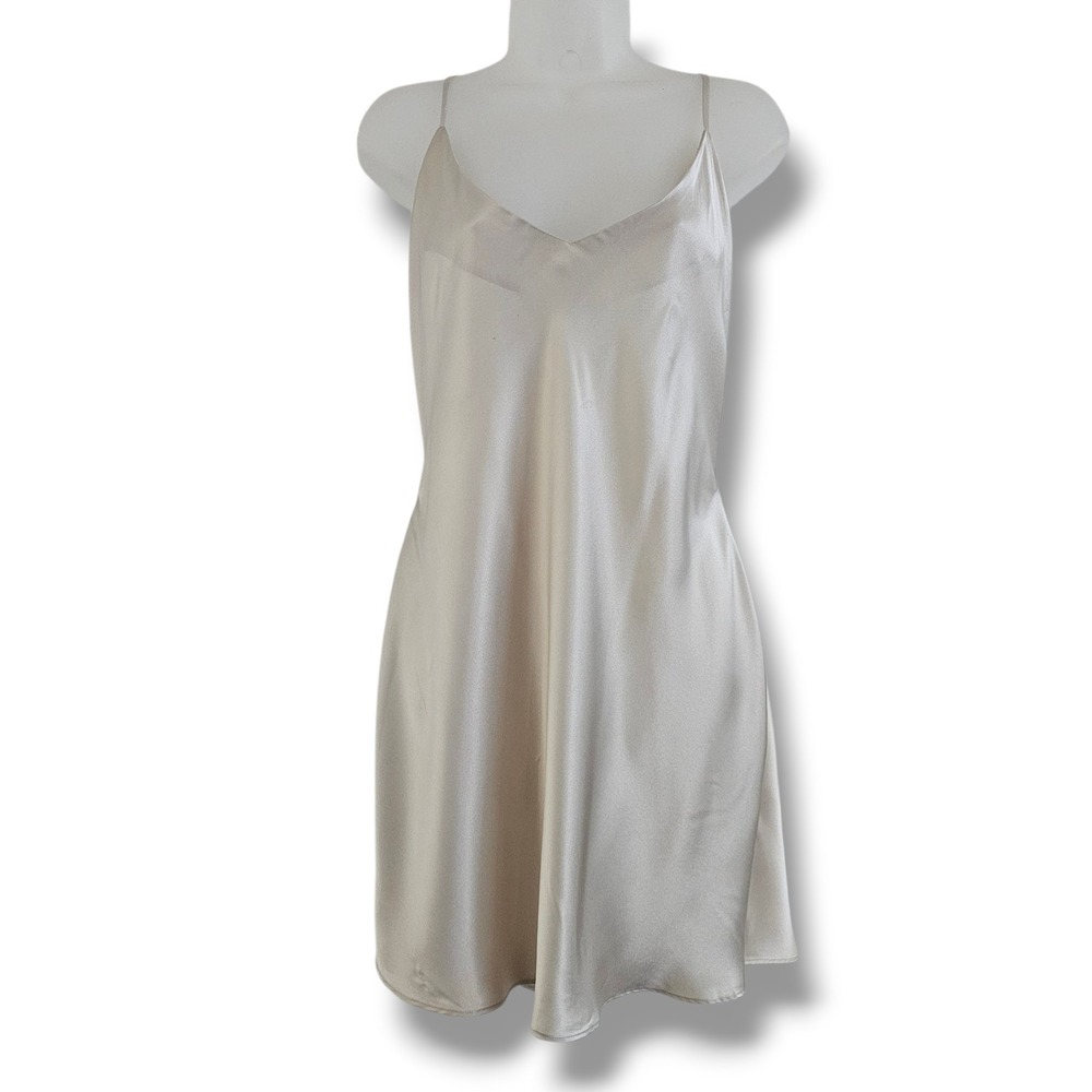 Victoria's Secret Chemise Slip Dress L Cream Satin Open Back Criss Cross Strap